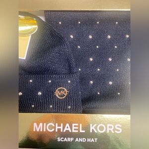 Michael Kors Black Scarf and Hat with Silver Dots